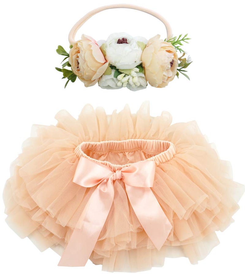BGFKS Baby Girls Soft Fluffy Tutu Skirt with Diaper Cover,Toddler Girl Tutu Skirt Sets with Flower Headband - Image 1